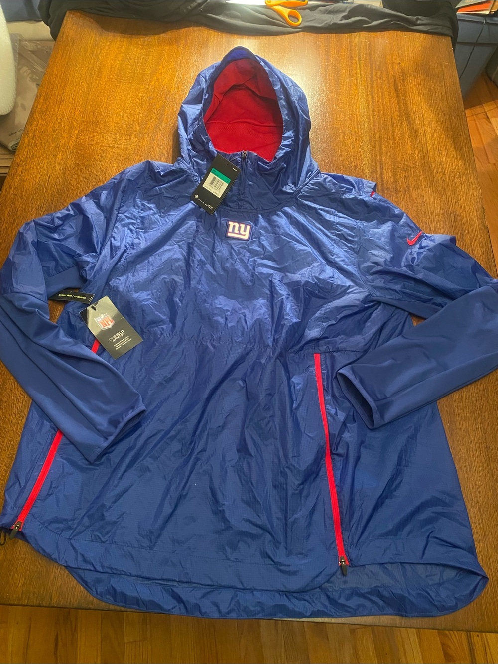 Nike NY Giants On Field Anorak Pullover Jacket Men XL NWT Blue Hooded 906448-495